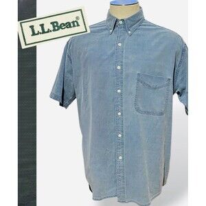 L.L. Bean Button-up Work Shirt V630 Blue Cotton Short Sleeve Men’s Large Canada